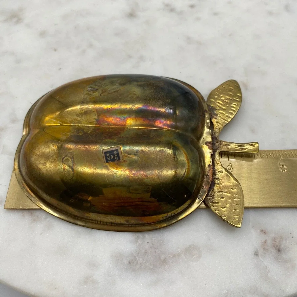 Vintage‎ solid Brass Apple Coin Jewelry Tray Catch All trinket dish